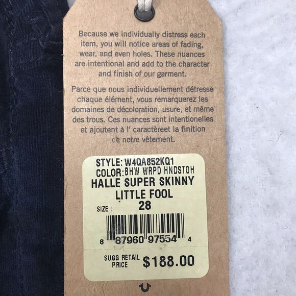 NWT TRUE RELIGION Halle Micro Corduroy Jean Women 28x30 Super Skinny Blue Check - Picture 13 of 16
